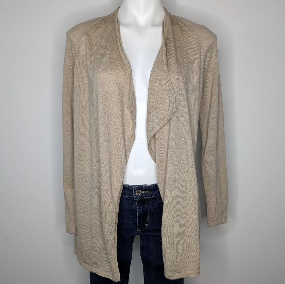 J Jill tan lightweight merino wool long sleeve open cardigan S